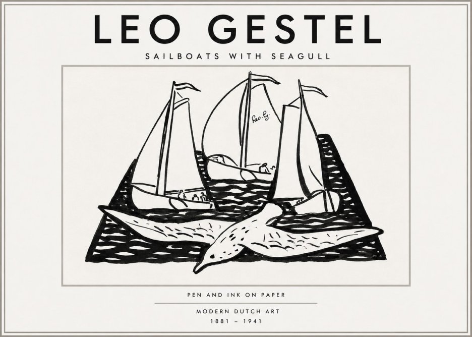 Leo Gestel Sailboats with Seagull No3 - Poszter