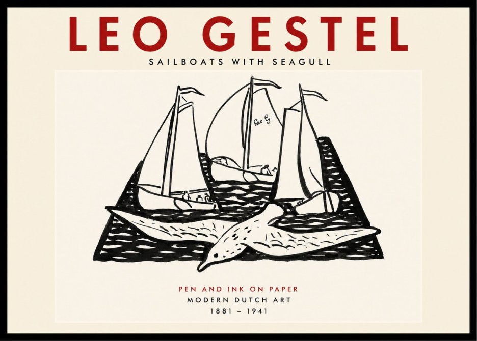 Leo Gestel Sailboats with Seagull No4 - Poszter