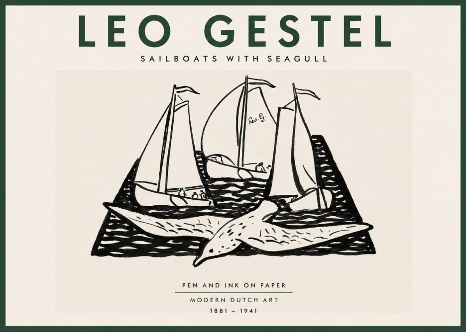 Leo Gestel Sailboats with Seagull No5 - Poszter