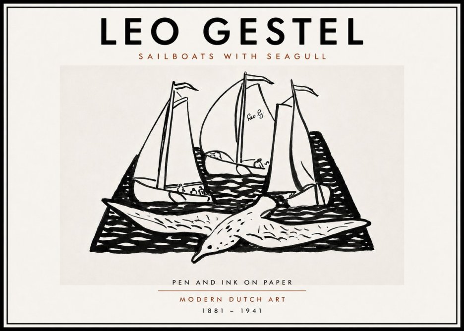 Leo Gestel Sailboats with Seagull No6 - Poszter