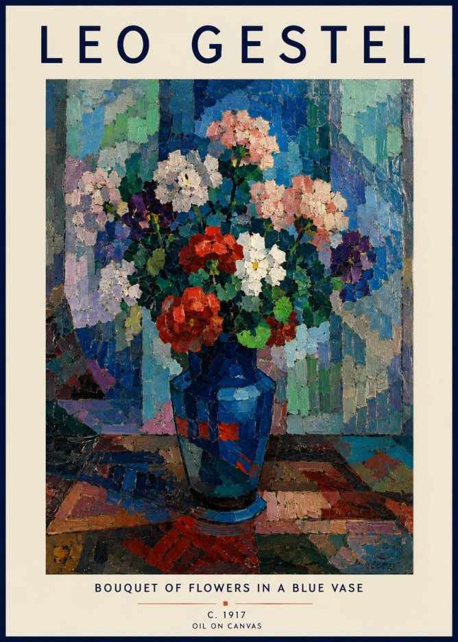 Leo Gestel Bouquet of Flowers in a Blue Vase No4 - Poszter