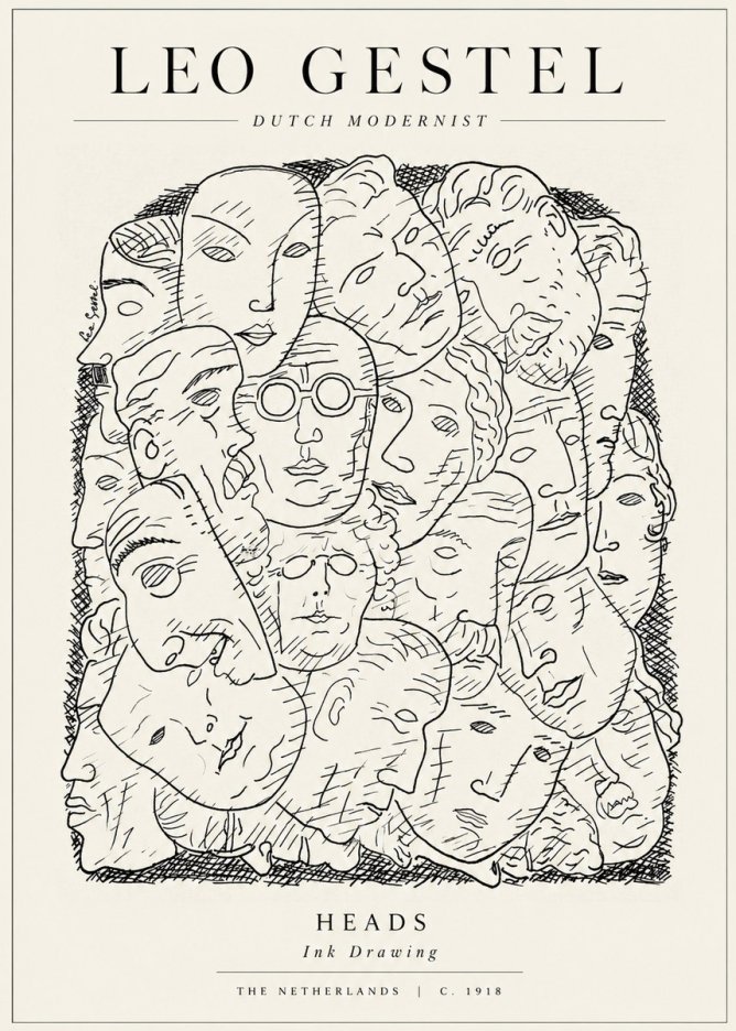Leo Gestel Heads Ink Drawing No1 - Poszter