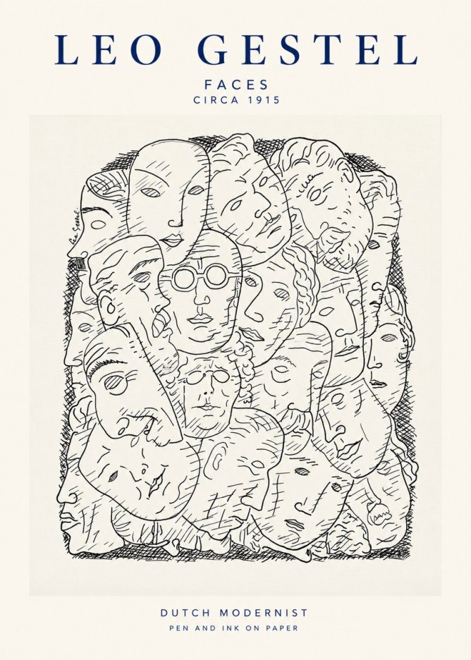 Leo Gestel Heads Ink Drawing No2 - Poszter