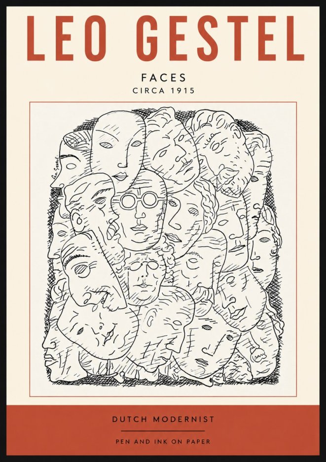 Leo Gestel Heads Ink Drawing No5 - Poszter