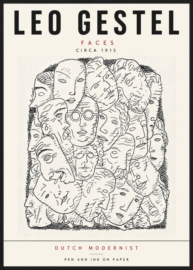 Leo Gestel Heads Ink Drawing No6 - Poszter