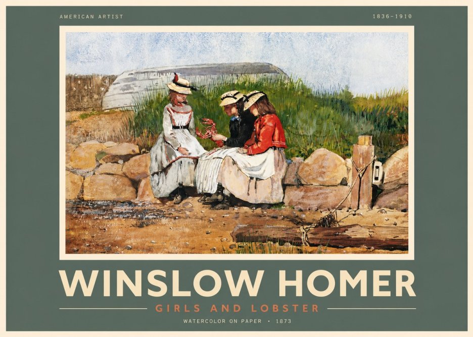 Winslow Homer Girls and Lobster No2 - Poszter