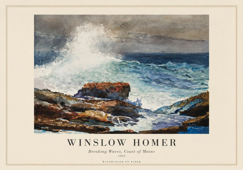 Winslow Homer Breaking Waves, Coast of Maine No1 - Poszter