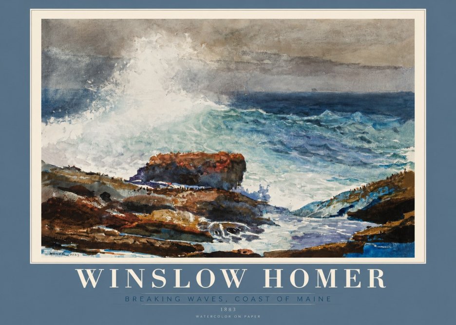 Winslow Homer Breaking Waves, Coast of Maine No2 - Poszter