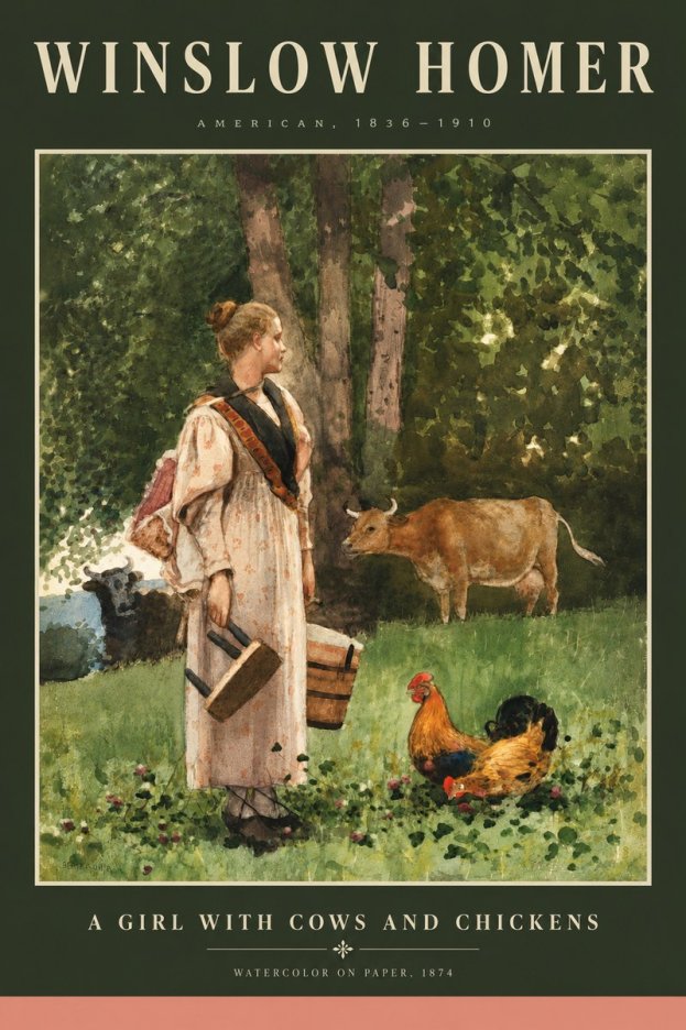 Winslow Homer A Girl with Cows and Chickens No5 - Poszter