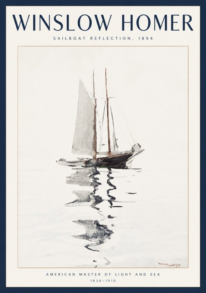 Winslow Homer Sailboat Reflection, 1894 No2 - Poszter