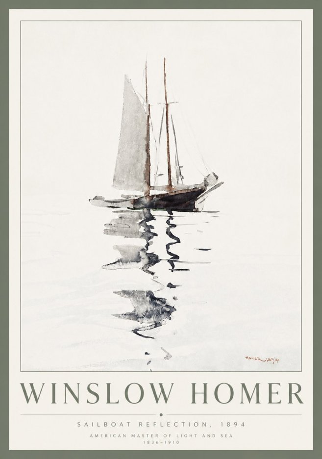 Winslow Homer Sailboat Reflection, 1894 No3 - Poszter