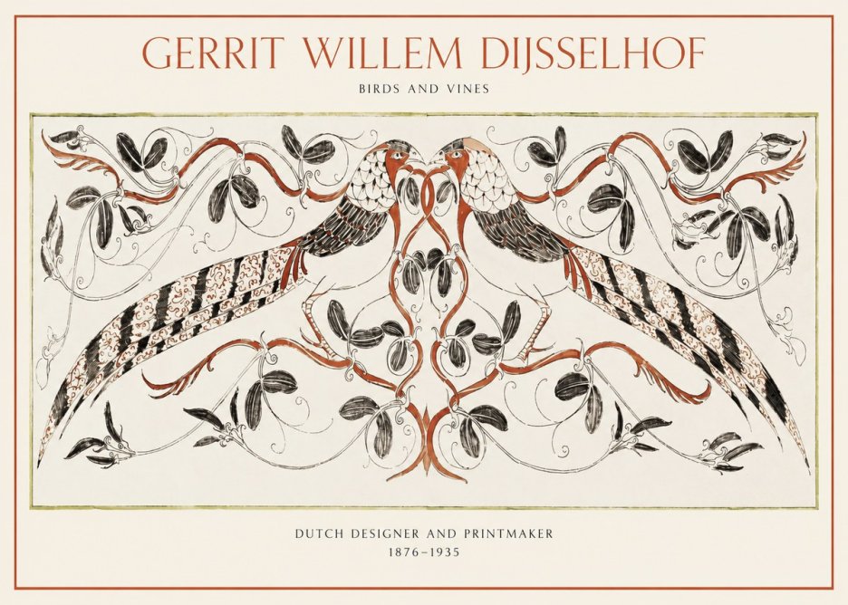 Gerrit Willem Dijsselhof Ornamental Design with Birds and Foliage No2 - Poszter