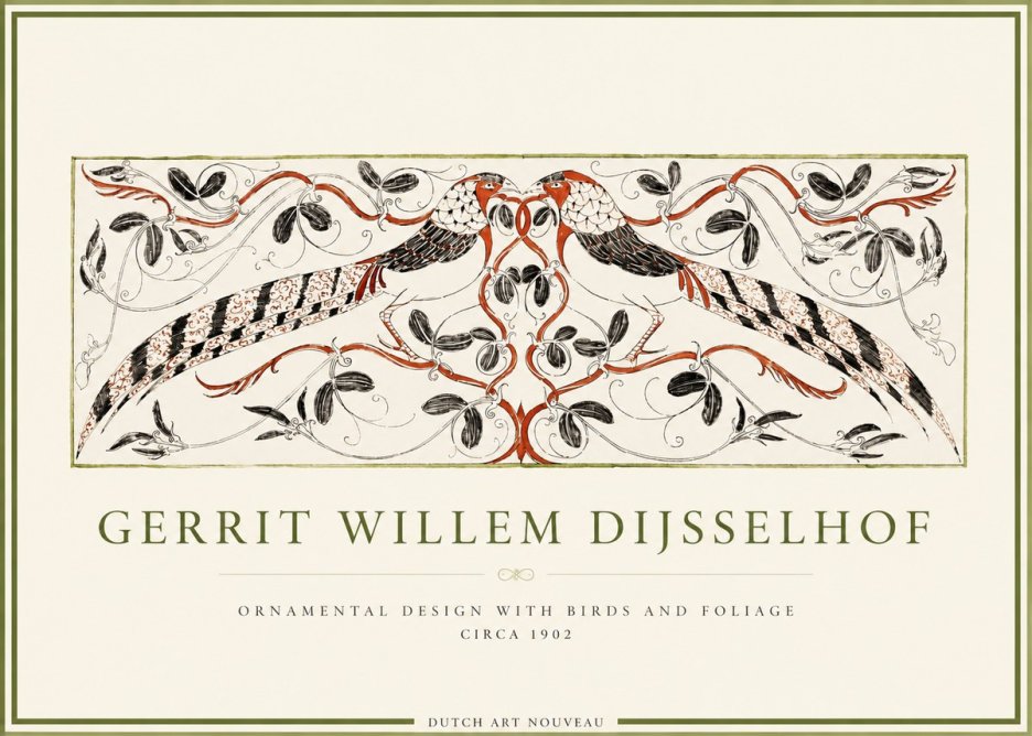 Gerrit Willem Dijsselhof Ornamental Design with Birds and Foliage No4 - Poszter