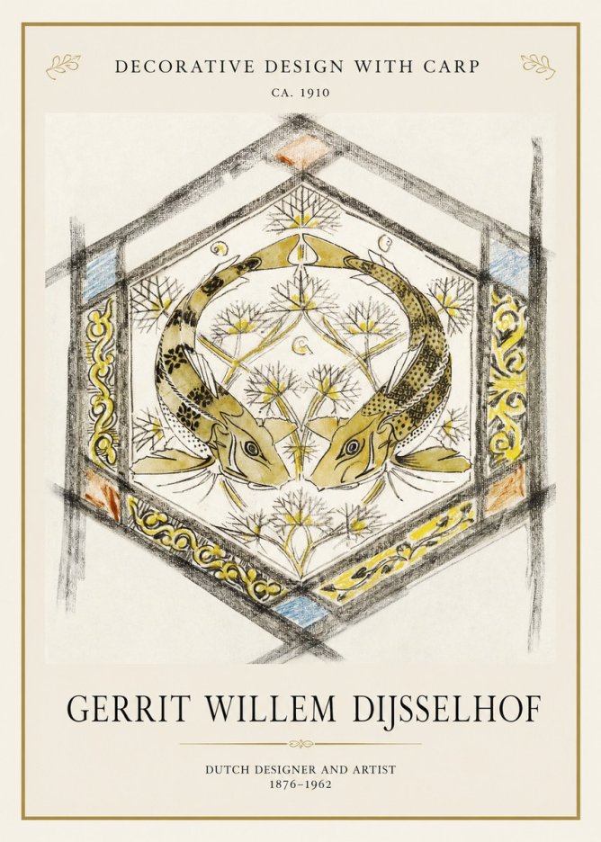 Gerrit Willem Dijsselhof Decorative Design with Carp No1 - Poszter