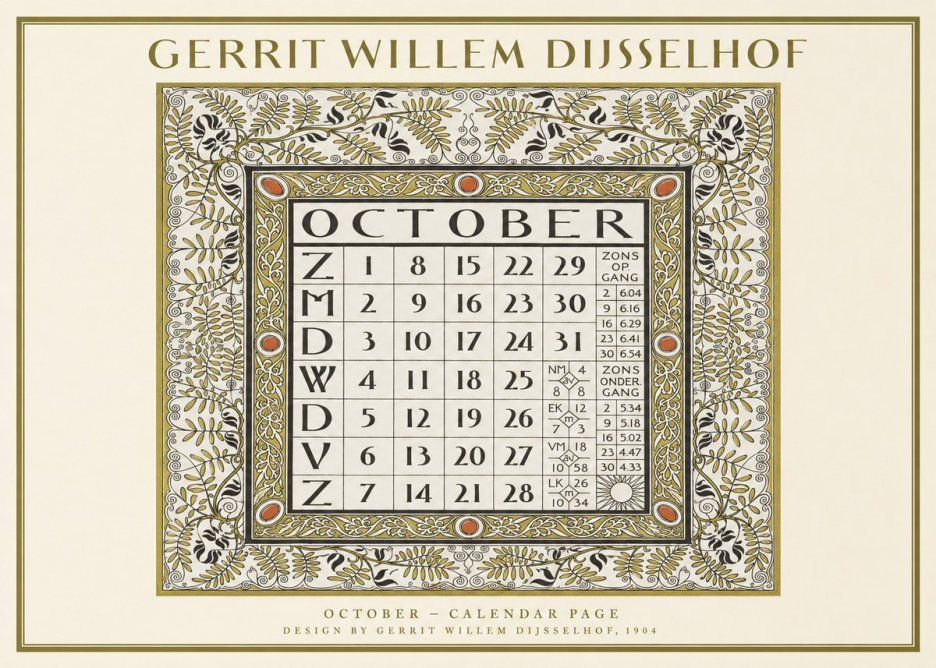 Gerrit Willem Dijsselhof October - Calendar Page No1 - Poszter