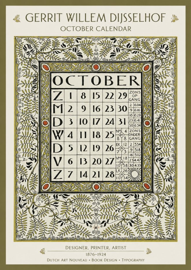 Gerrit Willem Dijsselhof October - Calendar Page No2 - Poszter