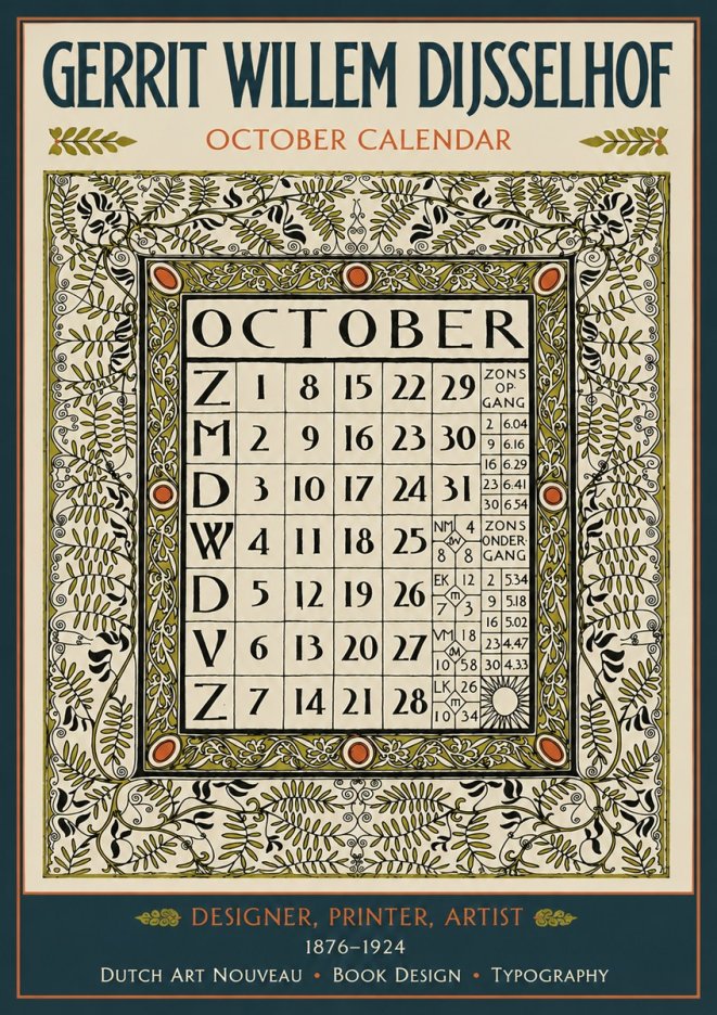 Gerrit Willem Dijsselhof October - Calendar Page No4 - Poszter