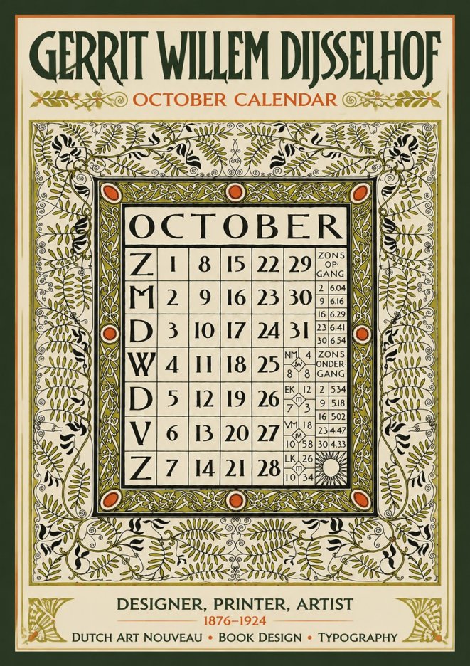 Gerrit Willem Dijsselhof October - Calendar Page No5 - Poszter