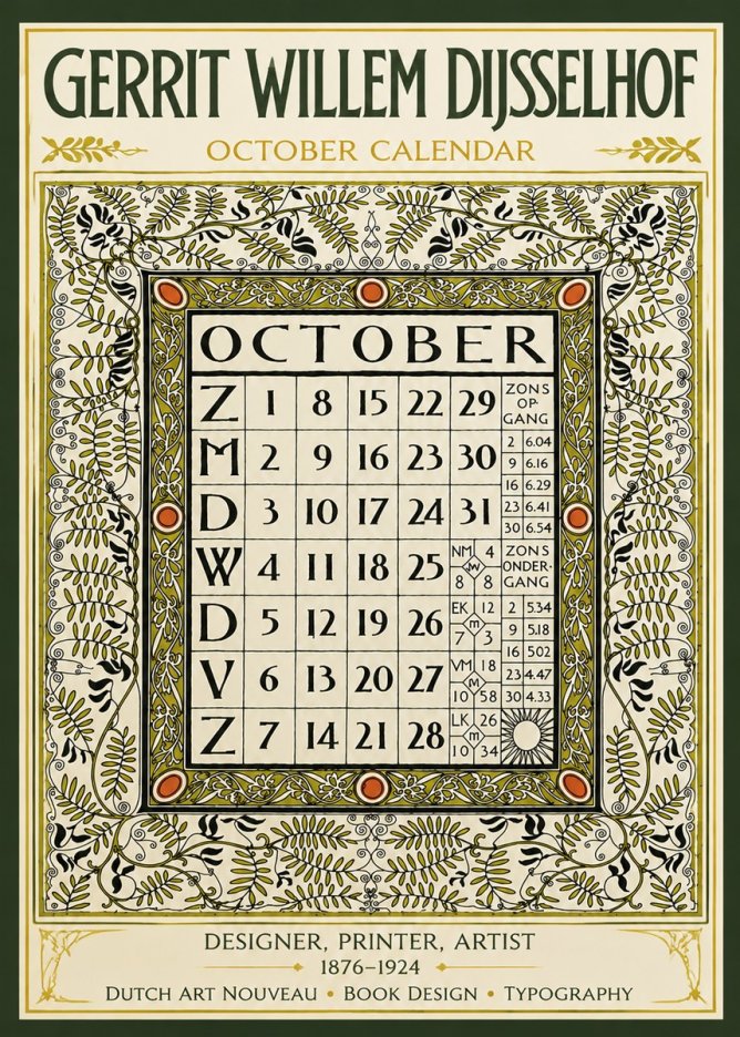 Gerrit Willem Dijsselhof October - Calendar Page No6 - Poszter