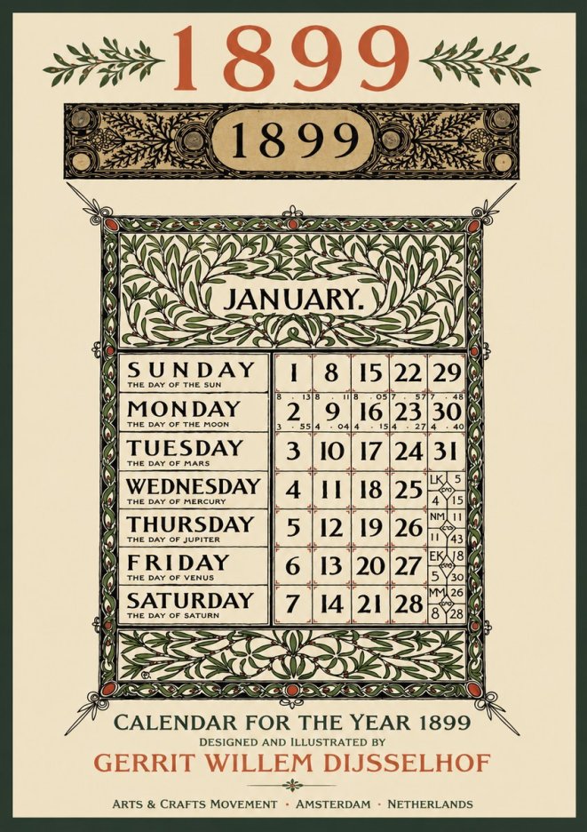 Gerrit Willem Dijsselhof January. Calendar for 1899. No3 - Poszter