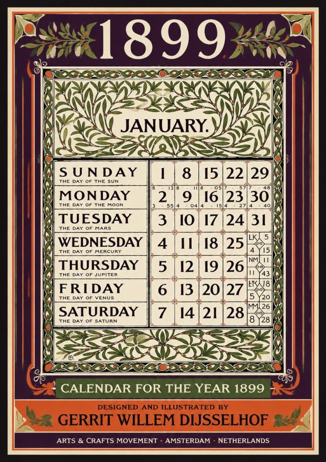 Gerrit Willem Dijsselhof January. Calendar for 1899. No4 - Poszter