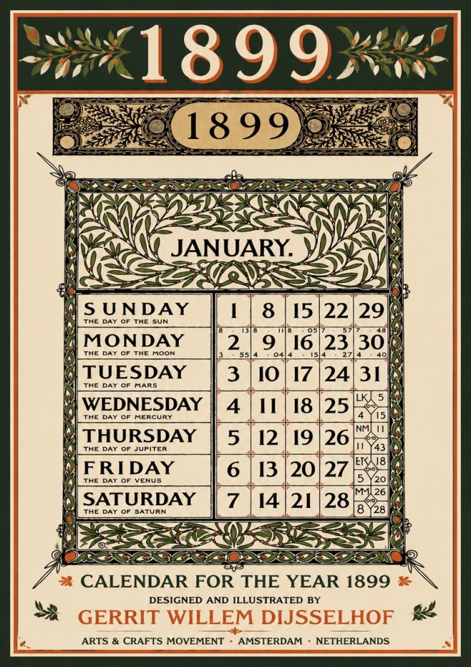 Gerrit Willem Dijsselhof January. Calendar for 1899. No5 - Poszter