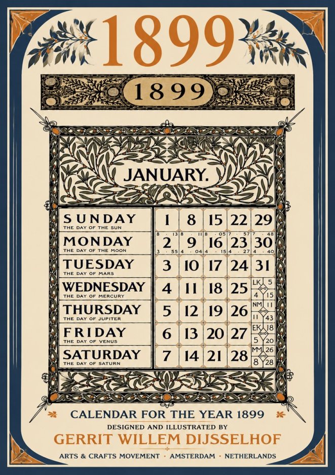 Gerrit Willem Dijsselhof January. Calendar for 1899. No6 - Poszter