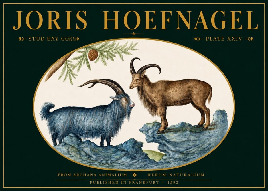 Joris Hoefnagel Two Mountain Goats from the Series Quadrupeds No5 - Poszter