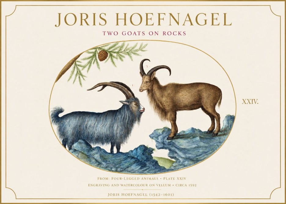 Joris Hoefnagel Two Mountain Goats from the Series Quadrupeds No6 - Poszter