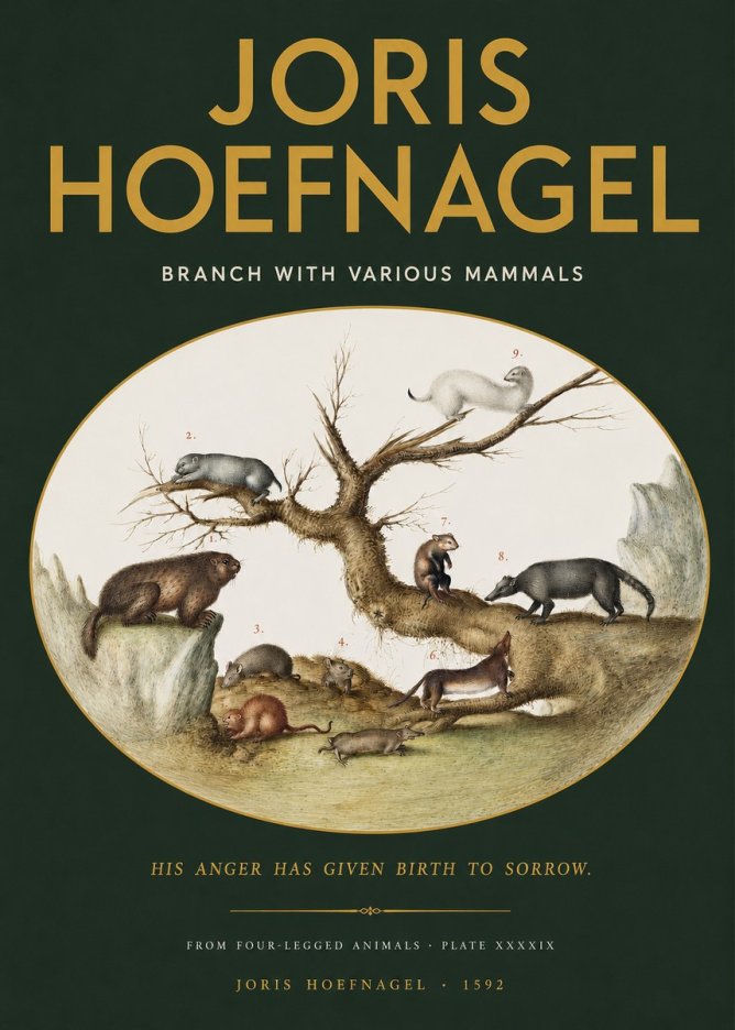 Joris Hoefnagel Branch with Various Mammals No2 - Poszter