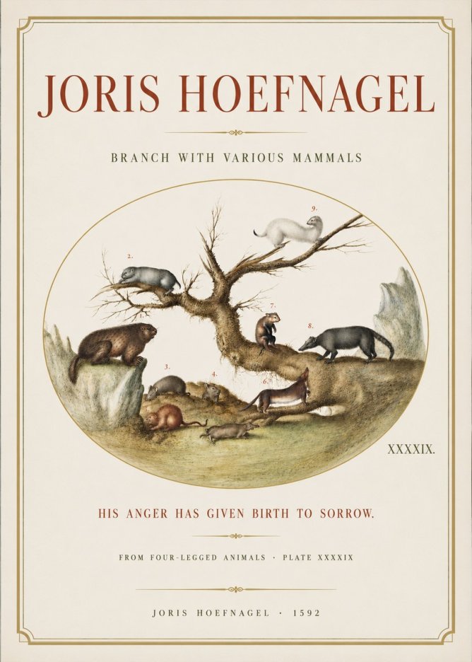 Joris Hoefnagel Branch with Various Mammals No3 - Poszter
