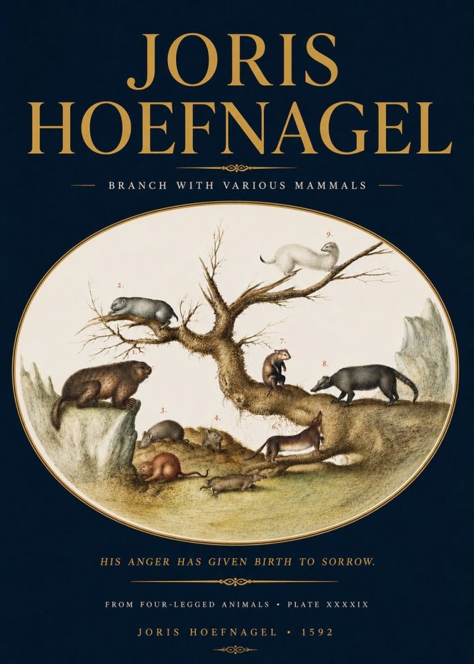 Joris Hoefnagel Branch with Various Mammals No4 - Poszter