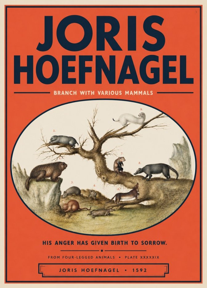 Joris Hoefnagel Branch with Various Mammals No5 - Poszter