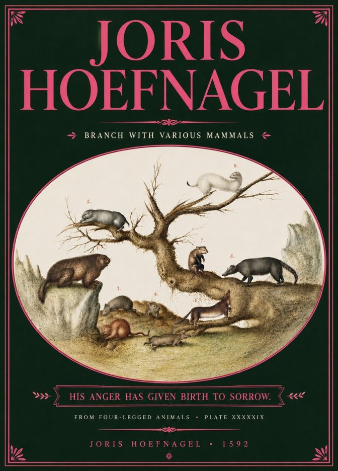 Joris Hoefnagel Branch with Various Mammals No6 - Poszter
