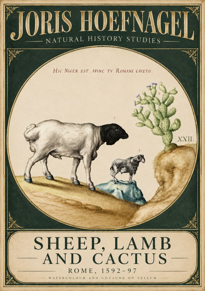 Joris Hoefnagel Sheep and Lamb with Flowering Cactus No6 - Poszter