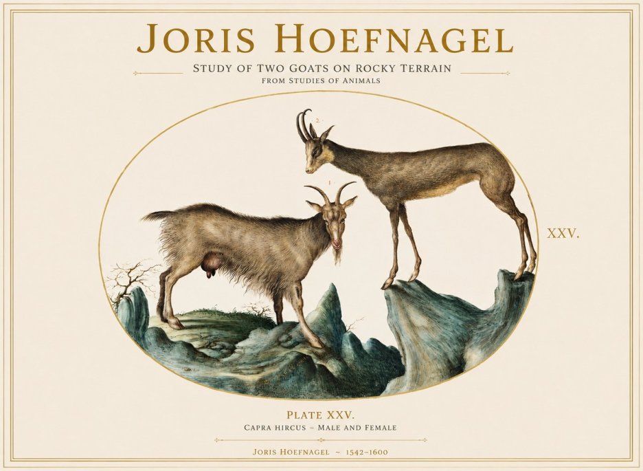 Joris Hoefnagel Study of Two Goats on Rocky Terrain No1 - Poszter