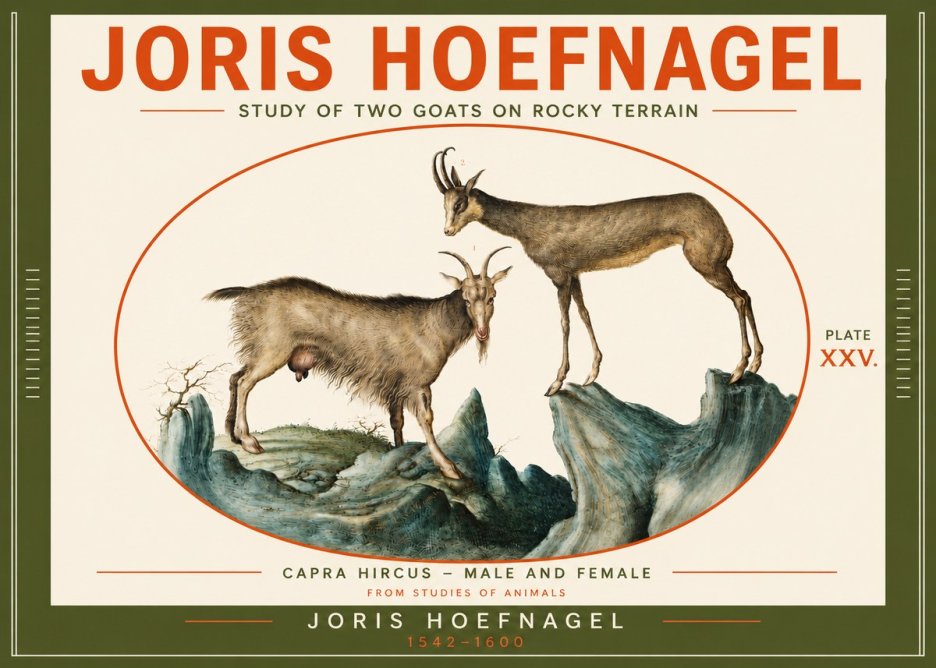 Joris Hoefnagel Study of Two Goats on Rocky Terrain No4 - Poszter