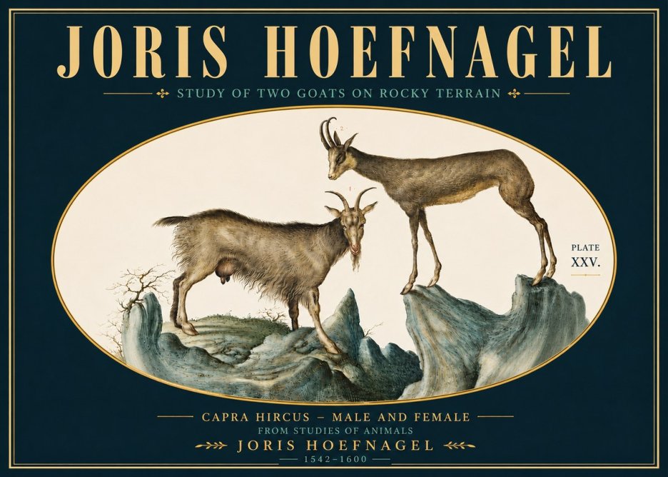 Joris Hoefnagel Study of Two Goats on Rocky Terrain No5 - Poszter
