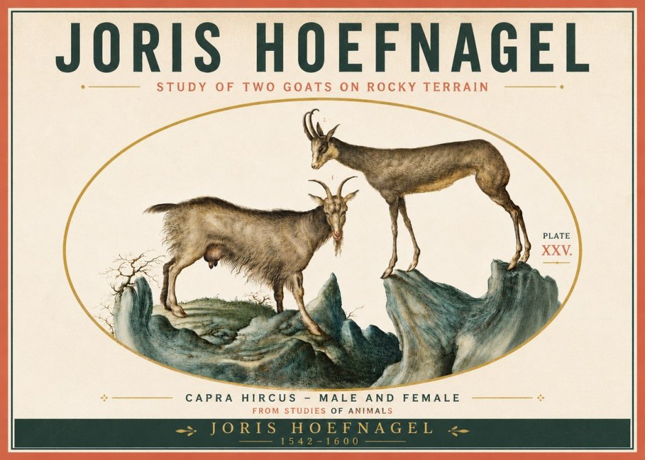 Joris Hoefnagel Study of Two Goats on Rocky Terrain No6 - Poszter