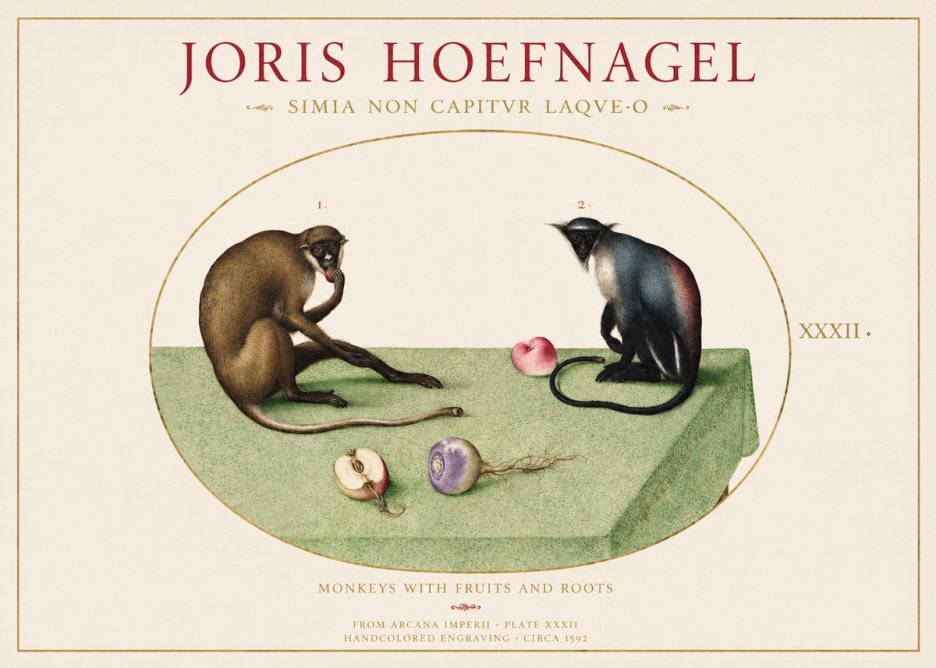 Joris Hoefnagel Monkeys with Fruits and Roots No1 - Poszter