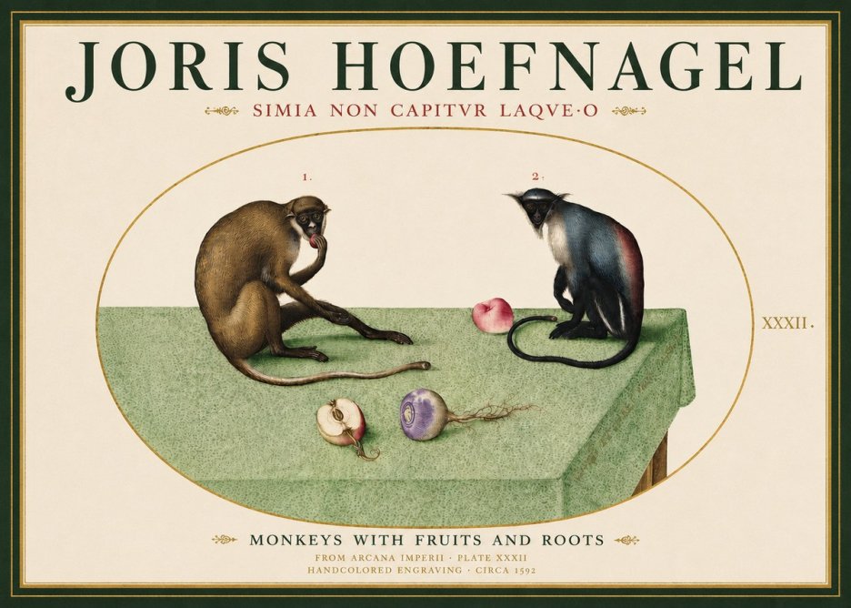 Joris Hoefnagel Monkeys with Fruits and Roots No3 - Poszter