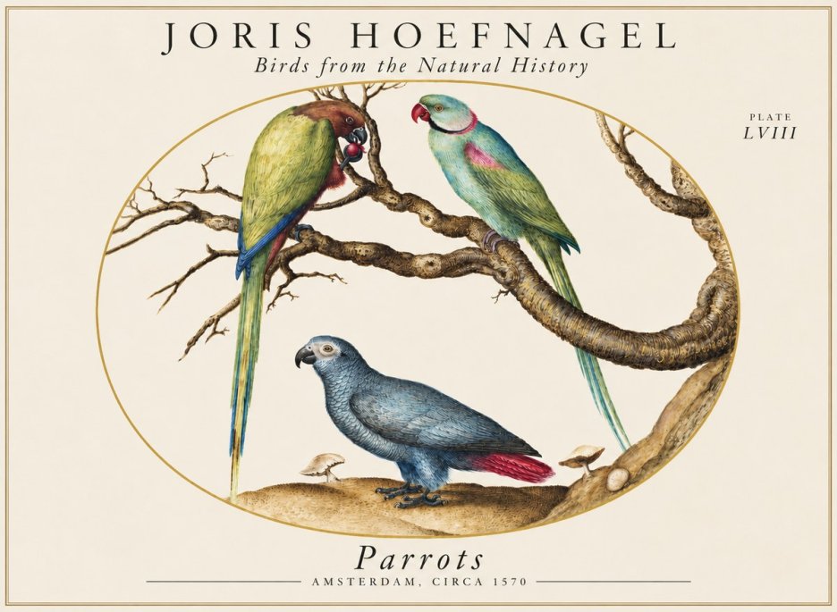 Joris Hoefnagel Parrots from the Naturalis Historia No2 - Poszter