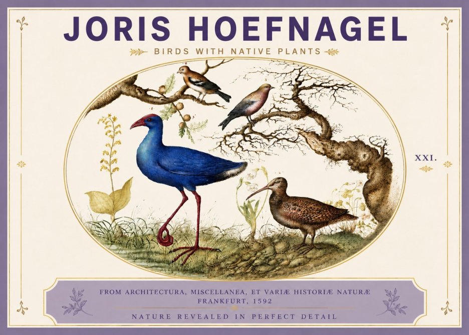 Joris Hoefnagel Birds with Native Plants No5 - Poszter