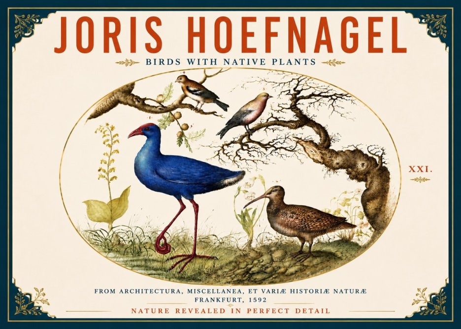 Joris Hoefnagel Birds with Native Plants No6 - Poszter
