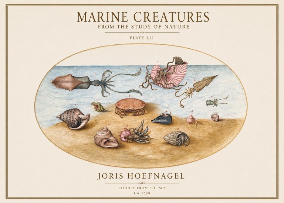 Joris Hoefnagel Marine Creatures - Plate Lii No1 - Poszter