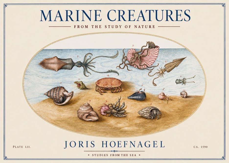 Joris Hoefnagel Marine Creatures - Plate Lii No4 - Poszter