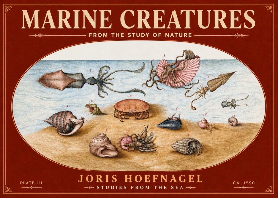 Joris Hoefnagel Marine Creatures - Plate Lii No6 - Poszter
