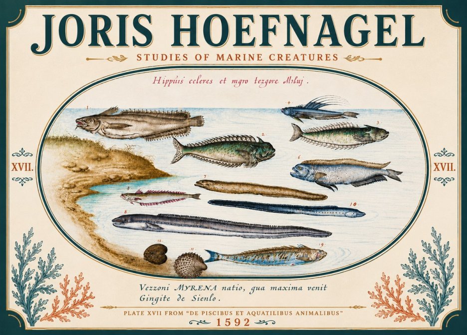 Joris Hoefnagel Plate Xvii from "De Piscibus Et Aquatilibus Animalibus" No6 - Poszter