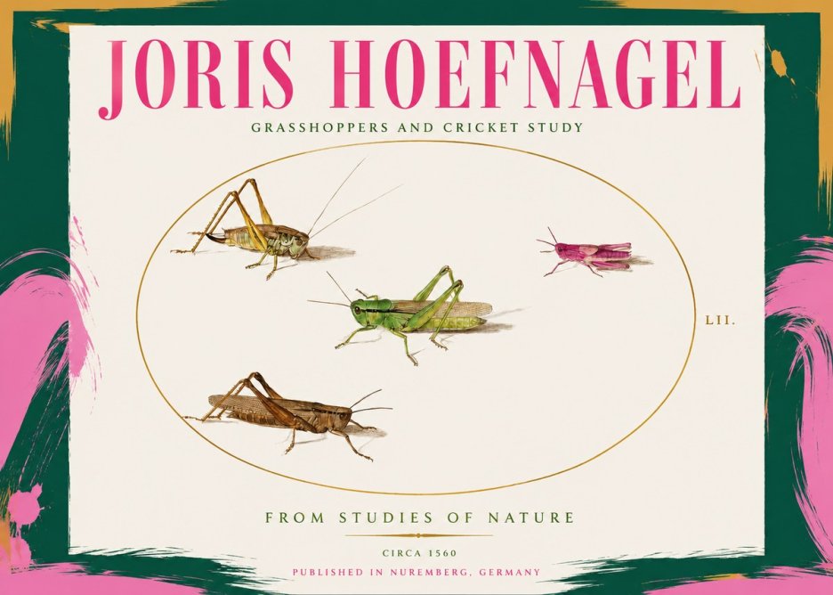 Joris Hoefnagel Three Grasshoppers and a Locust No3 - Poszter