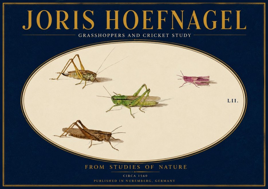 Joris Hoefnagel Three Grasshoppers and a Locust No4 - Poszter